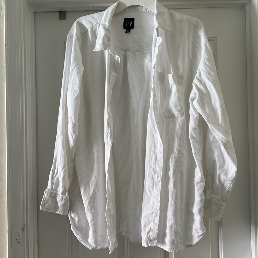 GAP White Boyfriend Linen Button Down | XXL